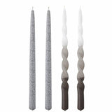 Lot de quatre bougies Frost Bloomingville multicolores en paraffine, hauteur 35 cm