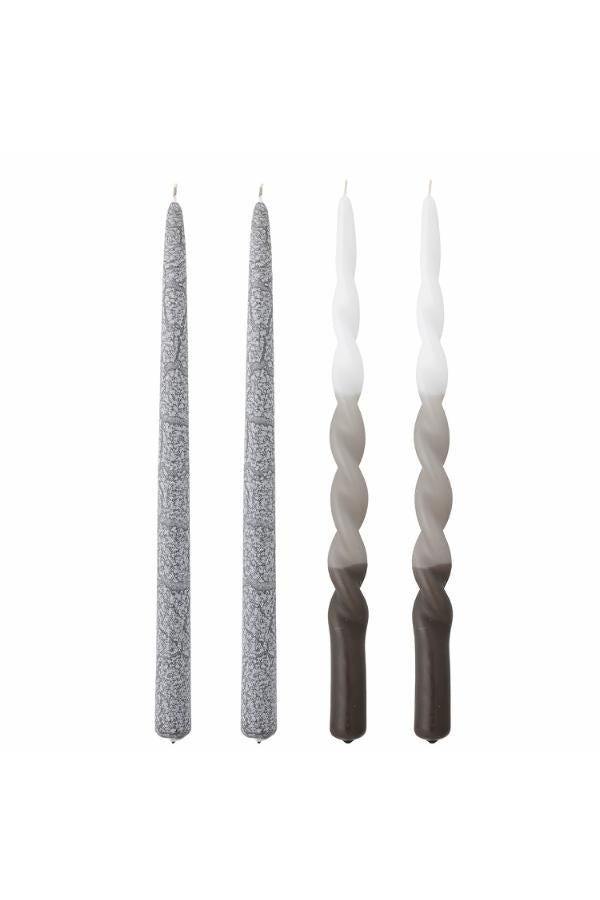 Lot de quatre bougies Frost Bloomingville multicolores en paraffine, hauteur 35 cm