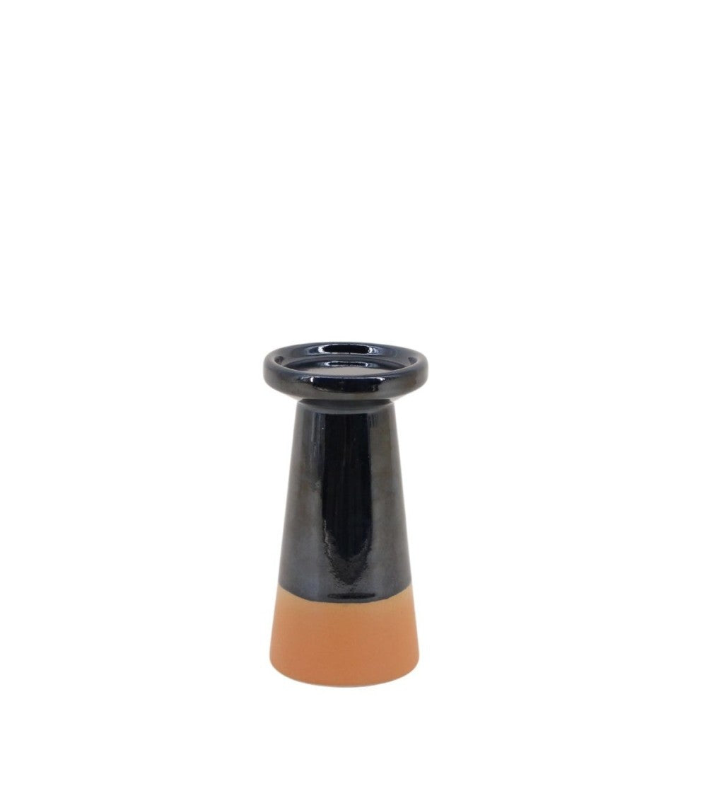 Bougeoir finition terracotta + émail H18,4 x Ø10,3 cm