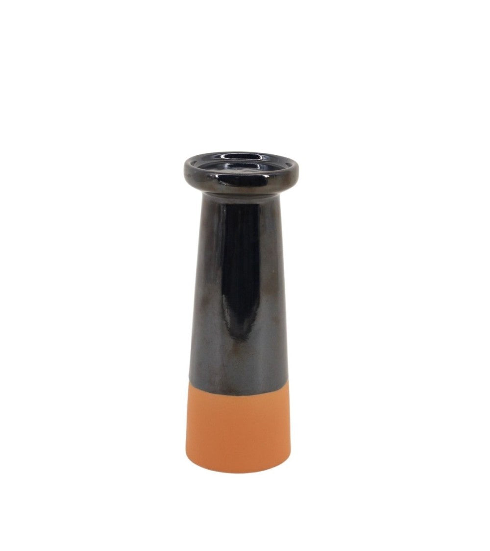 Bougeoir finition terracotta + émail H25,7 x Ø10,2 cm