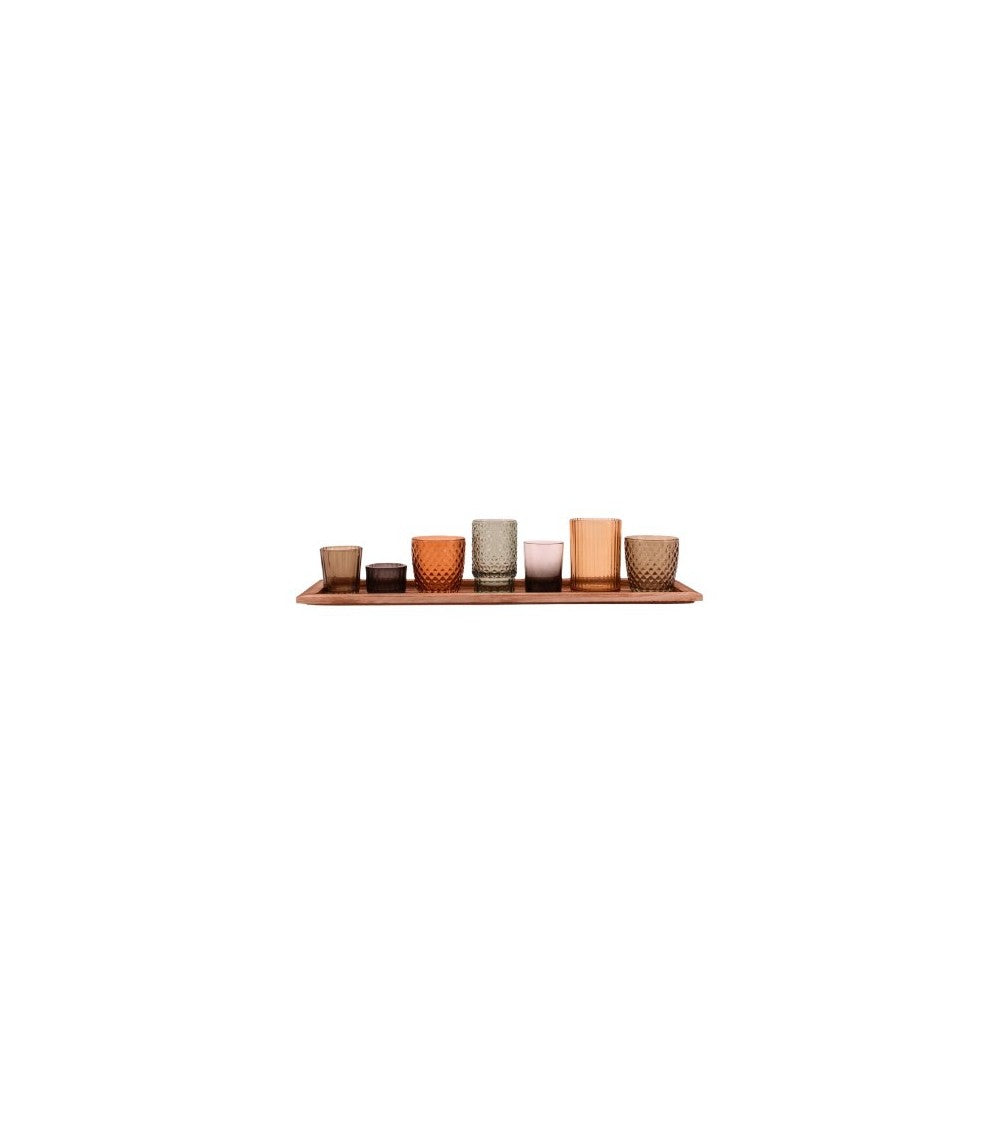 Coffret 7 photophores verre + tablette bois