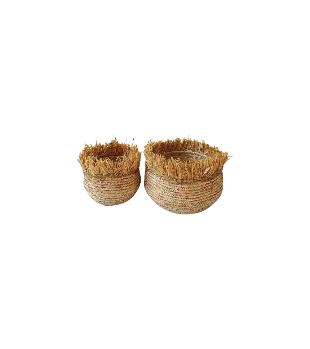 Panier finition franges et surpiqûres colorées - lot de 2