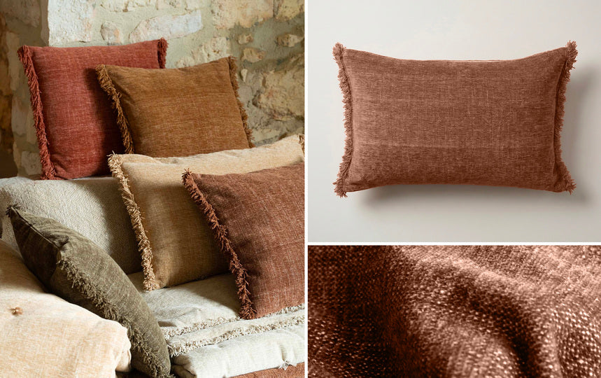 Housse de coussin 40x60 cm + franges Anta Noisette