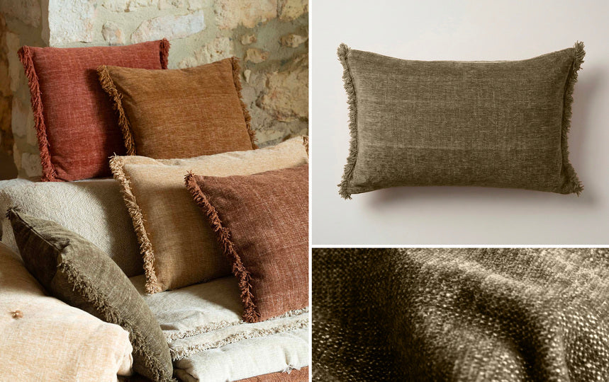 Housse de coussin 40x60 cm + franges Anta Olive