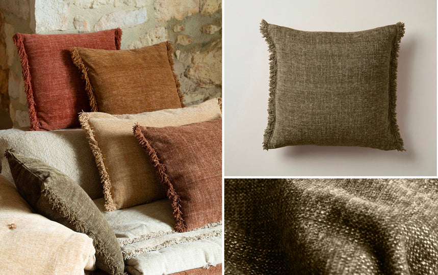 Housse de coussin 45x45 cm + franges Anta Olive