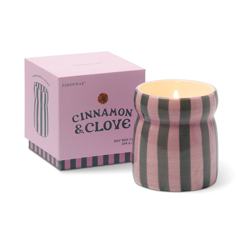 Bougie Cabana Noël rayée rose et vert Cinnamon & Clove – Paddywax